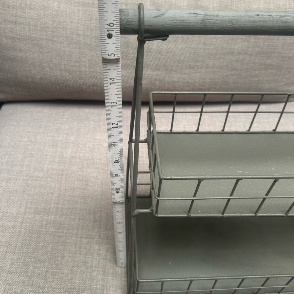 Two-Tier Metal Organizer Etagere Wooden Handle Accents Rustic Industrial#0725258 - Picture 11 of 16